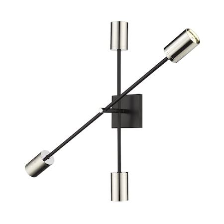 Z-Lite Calumet 2 Light Wall Sconce, Mate Black + Polished Nickel 814-4S-MB-PN